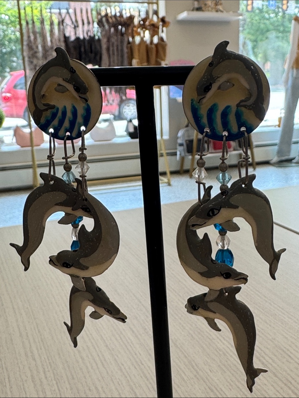 Lunch at the Ritz Dolphin Dance
Dangle stud Earrings 14k gold posts rare retired